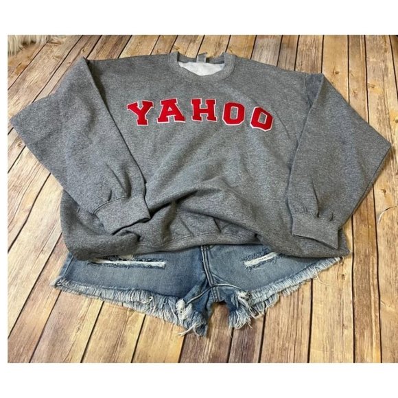 Yahoo Spellout Chenille Letters Sweatshirt Adult Large Gray - Picture 1 of 9
